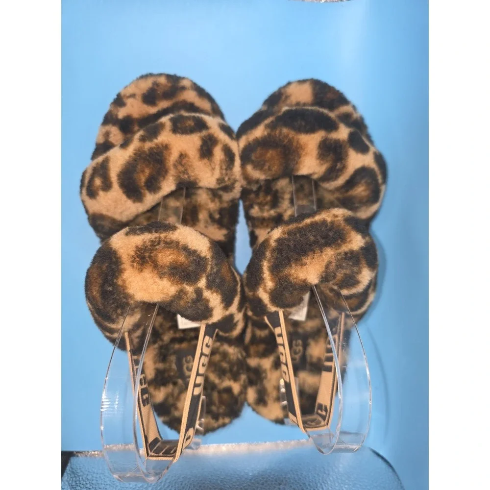 UGG Oh Fluffita Leopard Print Platform Slingback Slides Sandals 1120920 Womens 8